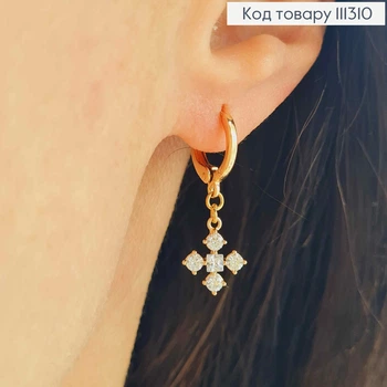 Сережки кільця "Хрестик" з камінцями , діаметр 1,1+1см, Xuping 18К