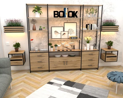 Стеллажная система с ящиками в стиле лофт EcoLoft Фреймора DSP-1498-1 Дуб Аппалачи