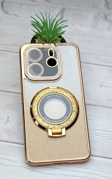 Чохол Luxury Diamond для Xiaomi Redmi Note 14 4G GLOBAL (код моделі 24117RN76G/24117RN76O) бампер золотий з кільцем підставкою