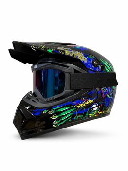 Мотошлем кроссовый Enduro M (57–58 см) VIRTUE DOT с очками для эндуро, мотокросса, квадроцикла, ATV, мопеда, скутера, электросамоката и электровелосипеда