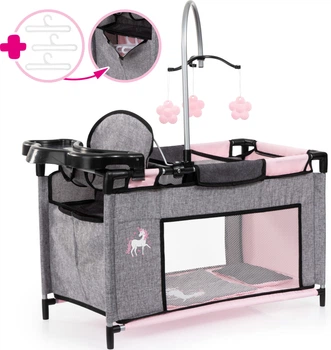 Łóżko dla lalek Bayer Multifunctional do 46 cm Szaro-Różowe (4003336417258)