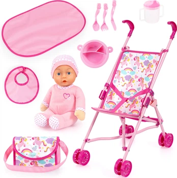 Lalka bobas z wózkiem Bayer Dolls Umbrella Stroller Różowa (4003336417890)