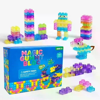 Конструктор из мягкого силикона Magic Gummy Bloc, 56 деталей, разноцветные прозрачные блоки