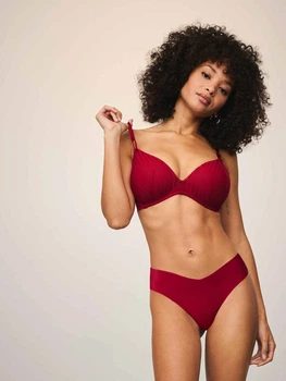 Комплект белья Victoria's Secret бюст Push-Up и трусики тонг 1160706616 (Бордовый 34D/M)