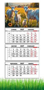 Календарь настенный квартальный на 2027 год на три пружины, Apriori, год Козы, символ года Коза, 29,7х61см , 10 вид