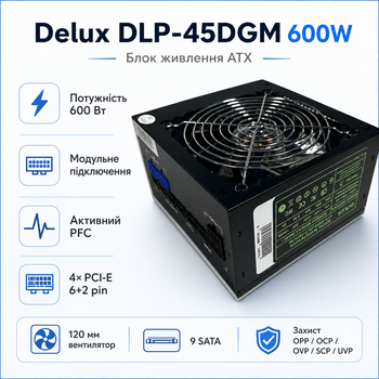 Блок живлення Delux DLP-45DGM 600W ATX вентилятор 120 мм Bulk Black