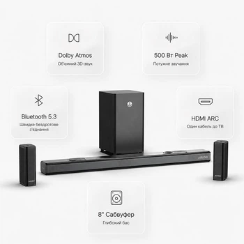 Акустическая система саундбар Xdobo Pacific 1982 |BT5.3+EDR, 500W Peak, HDMI/Optical Fibre/ USB/ AUX/Coaxial| С поддержкой Dolby atmos