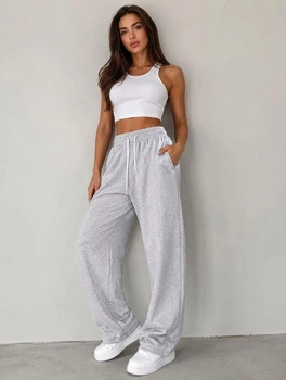 Стильные комфортные женские широкие брюки oversize Сірий, 48-52