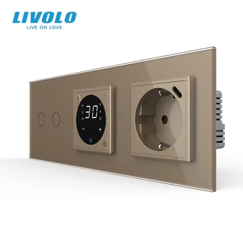 Умний терморегулятор LIVOLO програмований з подвійним вимикачем і USB Type-C золото загартоване скло