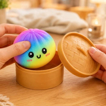 Антистресс игрушка сквиш Пельмень, 10 см, Радужный, Bun Rainbow Mystery Squishy Dumpling