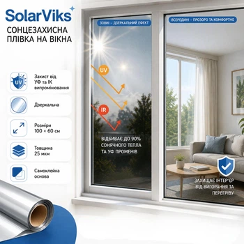 Сонцезахисна дзеркальна плівка на вікна SolarViks, 100х60 см