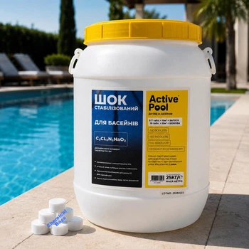 Шок хлор для басейну в таблетках 20г, 25кг | Химия для бассейна Active Pool (80078)