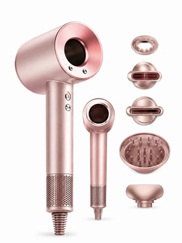 Професійний фен для волосся Super Hair Dryer 1600 Вт + 5 насадок + тримач фена на стіну персиковий