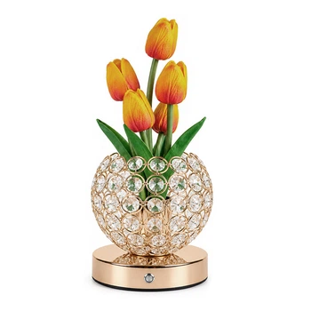 Настольная лампа LED светильник ночник Lesko Tulips Crystal SJP0723002 Yellow в виде букета тюльпанов