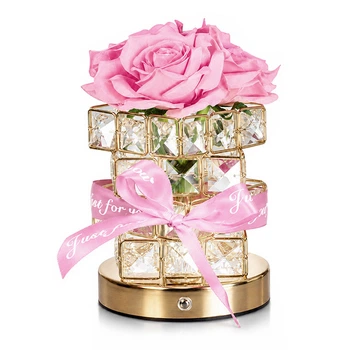 Настольная лампа ночник Lesko Rose Crystal YW-HP-MGMFP Pink в виде букета подарочный пакет