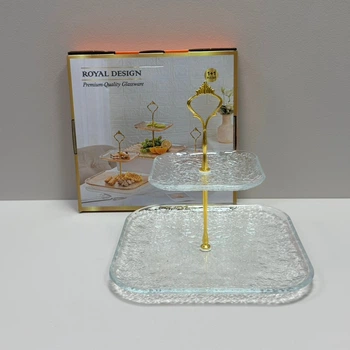 Фруктовница стеклянная 2-х ярусная 26,5х26,5х24 см Yujing GlassWare 4033 прозрачная с золотым
