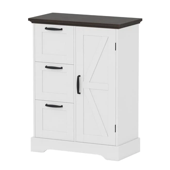 Комод Costway с 3 ящиками, 60×30×80 см, бело-коричневый