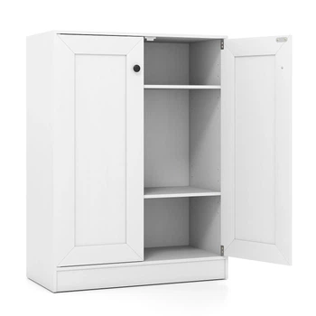 Тумба Costway с дверцами и внутренними полками, 60×30×80 см, белая