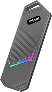 Зовнішня кишеня Dynamode для M.2 SSD NVMe (PCIe) - USB3.2 GEN2 Type-C, 10 Гбіт/с, металевий корпус, RGB-підсвітка Темно-сіра (DM-CAD-SSD14-N)