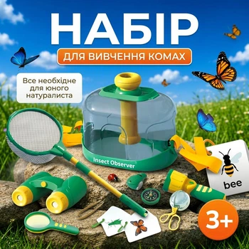 Набір юного дослідника природи іграшка з прозорим контейнером, біноклем, ліхтариком, лупою, пінцетом і сачком для дітей