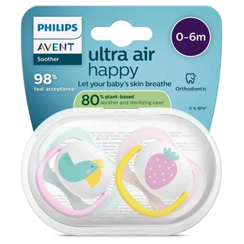 Пустышки Philips Avent Ultra Air 0–6 месяцев, , желто-розовая, 2 шт. SCF080/24 (8720689042826)