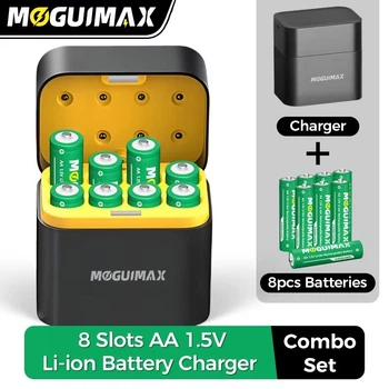 Комплект акумуляторів літієвих MOGUIMAX AA (R6) 1.5V 3400 mWh (8 шт.) із зарядною станцією-кейсом на 8 слотів Type-C
