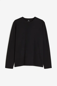 Футболка-лонгслів бавовняна трикотажна для чоловіка H&M Slim fit 0569984-001 XL чорний