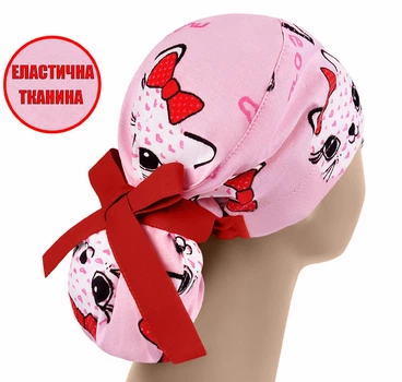 Медична шапочка жіноча PonyTopHat універсальна трикотажна принт Кішечка