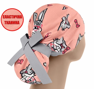 Медична шапочка жіноча PonyTopHat універсальна трикотажна принт Кролик