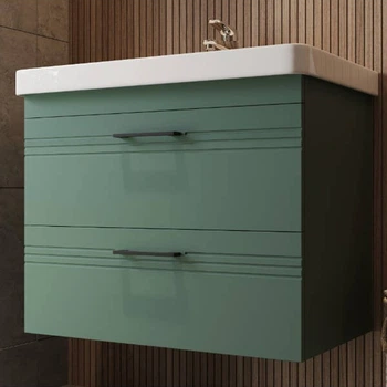 Тумба Devit Urbanis 454080E 80 см з раковиною та чорними ручками, смарагдова