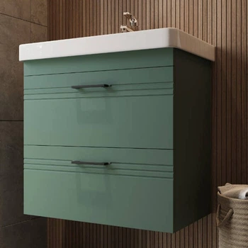 Тумба Devit Urbanis 454060E 60 см з раковиною та чорними ручками, смарагдова