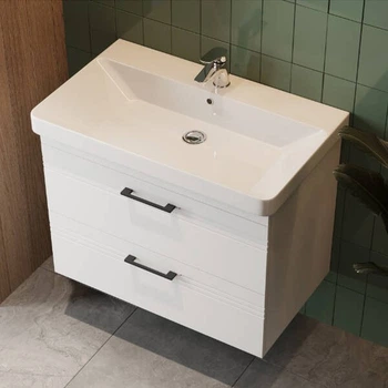 Тумба Devit Urbanis 454080W 80 см з раковиною та чорними ручками, біла