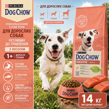 Сухой полнорационный корм Purina Dog Chow для взрослых собак склонных к аллергии с лососем 14 кг
