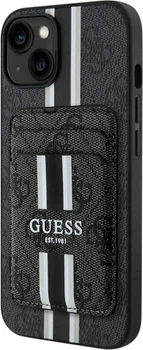 Etui na smartfon Guess 4G Stripes with MagSafe Wallet do Apple iPhone 15 Black (GUBPHCP15SP4RPSK)