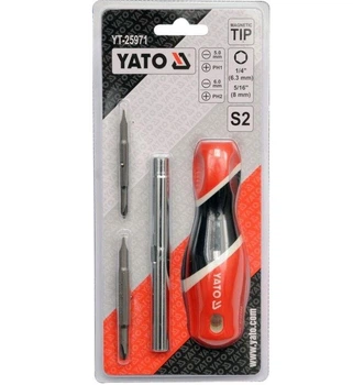 Многофункциональная отвертка YATO YT-25971 с двумя двухсторонними насадками и эргономичной рукояткой