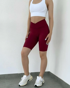 Женские спортивные велошорты V-Shape с эффектом Push-Up для фитнеса повседневной носки Бордовый L (VVP4L)