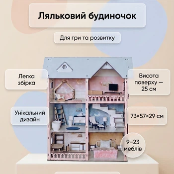 Кукольный дом "Dolly Loft" деревянный с мебелью Детский домик для кукол барби девочек lol из дерева Преміум