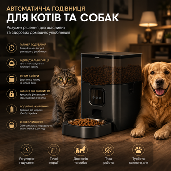 Автоматическая кормушка для кошек и собак 4L с таймером кормления Умная кормушка для животных | Диспенсер корма