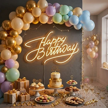 Светодиодная (LED) неоновая вывеска "Happy Birthday", от USB, оранжевая, 50*31 см (9318-001)