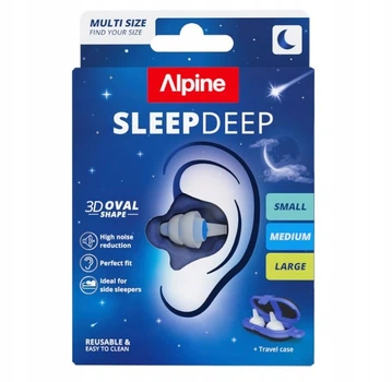 Alpine SleepDeep Sleep Deep 21,8–27 дБ — беруші для сну (вушні беруші, earplugs) від хропіння та шуму, багаторазові, 3D Oval, розміри S/M/L, з чохлом