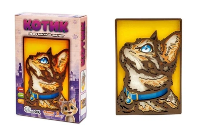 Картина пазл 3D Puz-40001 "Котик" дерев'яна PuzzleOk