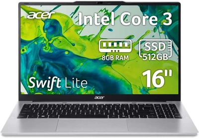Ноутбук Acer Swift Lite SFL16-31P-36DW (NX.D4WEU.002) Silver / 16" IPS WUXGA / Intel Core 3 N355 / RAM 8 ГБ / SSD 512 ГБ