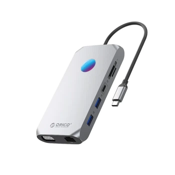 Док-станция USB-C Orico XCR 12-в-1 RGB 3×USB-A USB-C PD 100 Вт HDMI 4K VGA SD/microSD (6941788803749)