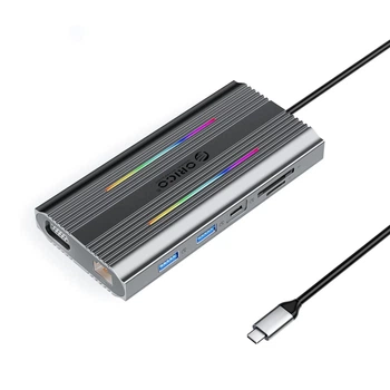 Док-станція USB-C Orico XCR 12-в-1 RGB 3×USB-A USB-C PD 100 Вт HDMI 4K VGA RJ45 SD/microSD Grey (6941788803831)