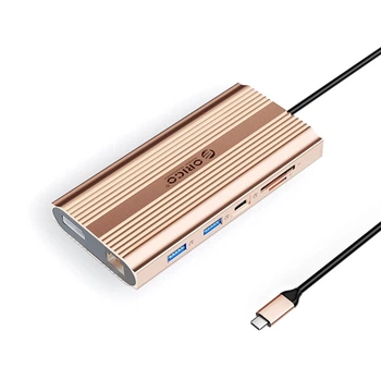 Док-станция USB-C Orico XDR 12-в-1 USB-A USB-C 2×HDMI DisplayPort RJ45 SD/microSD PD 100 Вт Rose Gold (6941788804067)