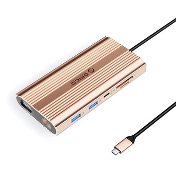 Док-станция USB-C Orico XDR USB-C HDMI 4K VGA RJ45 SD PD 100 Вт Rose Gold (6941788804036)