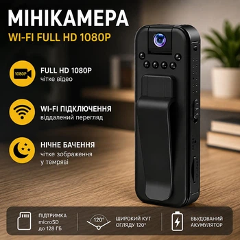 Беспроводная мини-камера, Wi-Fi камера Full HD 1080P с ночным видением