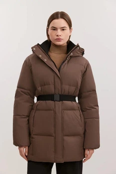 Удлиненный женский пуховик с поясом Baon B0025505-BR коричневый XL