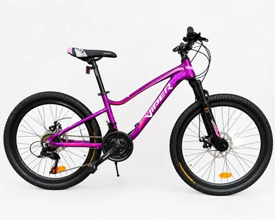Подростковый горный велосипед Viper Mary P06 Al 24" 21 скорость, алюминиевая рама 13", дисковые тормоза, амортизационная вилка, фиолетовый