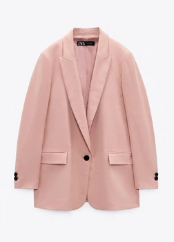 Блейзер женский пепельно-розовый элегантный приталенный ZARA на пуговицах, однобортный, длинный XS